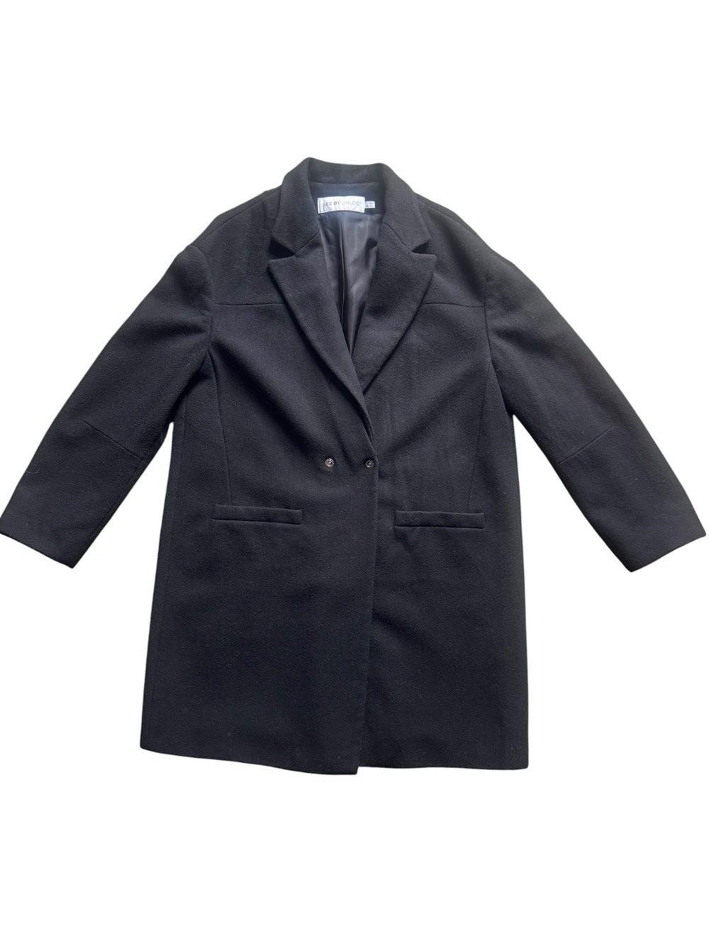 See By Chloe Black Wool Pea Coat sz 12